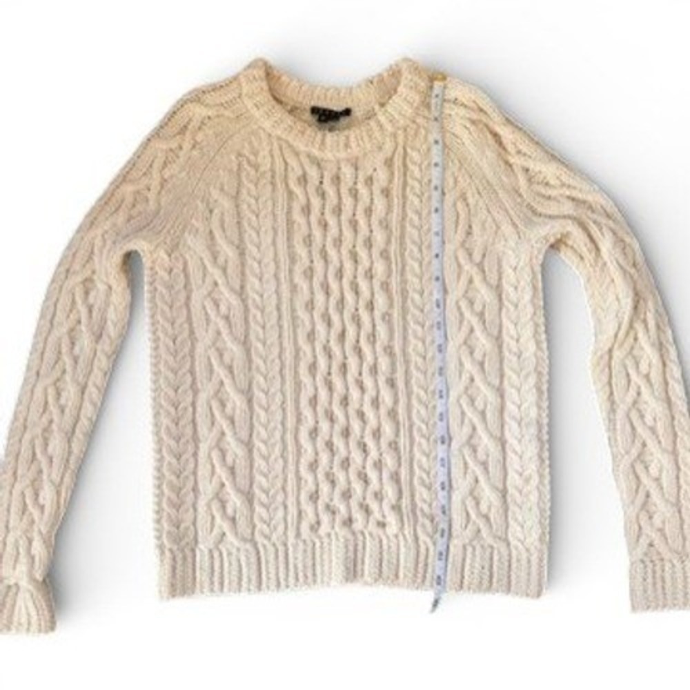 Theory Women Cream Wool Cable Knit Fisherman  Crew‎ Neck Sweater Size P TP Ivory - Picture 5 of 7